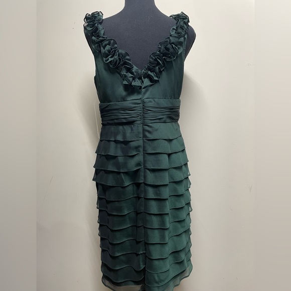 NWT SL Fashions Chiffon Shutter Dress w. Ruffle - GORGEOUS Hunter Green - Picture 6 of 10